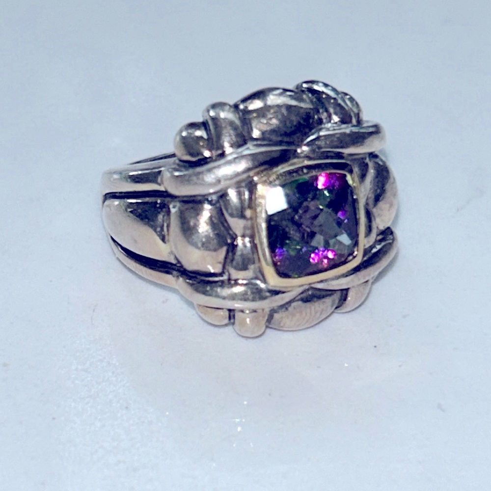 BJC 14k gold and sterling silver multicolored tourmaline hefty ring.